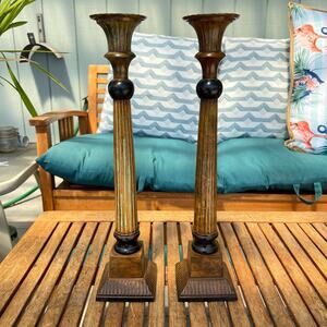 2 Gatco made in India tall candle sticks painted brass